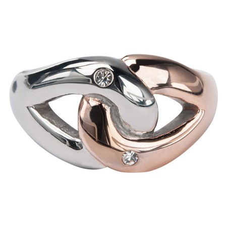Steel Rose gold plated Knot Ring with Cubic Zirconias - Click Image to Close